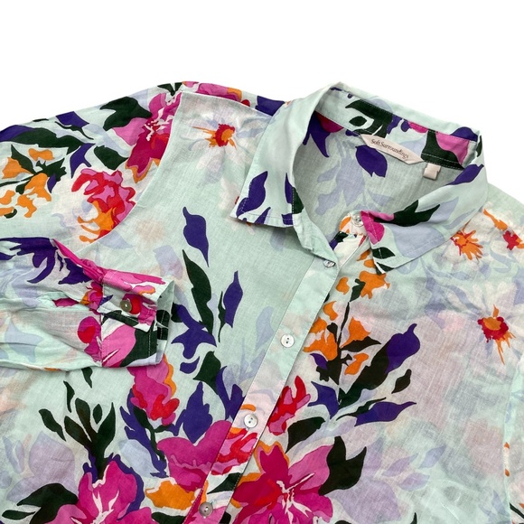 Soft Surroundings Large Floral Blouse Lightweight Long Sleeve Shell Button - Picture 2 of 5
